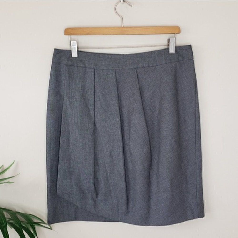 Halogen Gray Pleated Wrap Front Straight Skirt Size 12 Office Work Classic